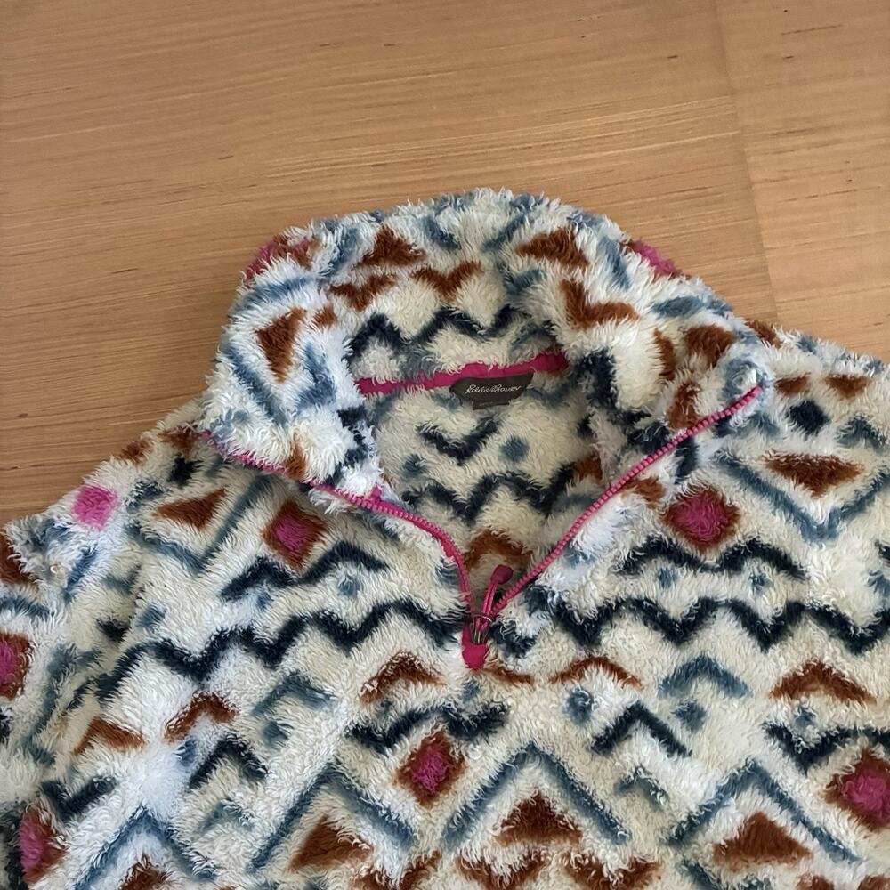 Eddie Bauer Women's Size XS 1/4 Zip Faux Fur Pullover Aztec Design Fuzzy Sweater - Picture 7 of 16